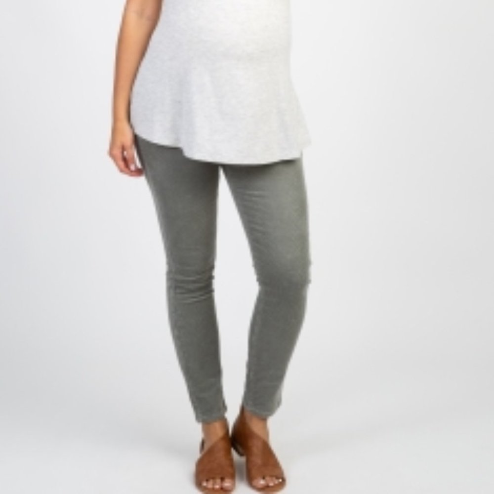 Pinkblush Grey Ribbed Suede Maternity Pants